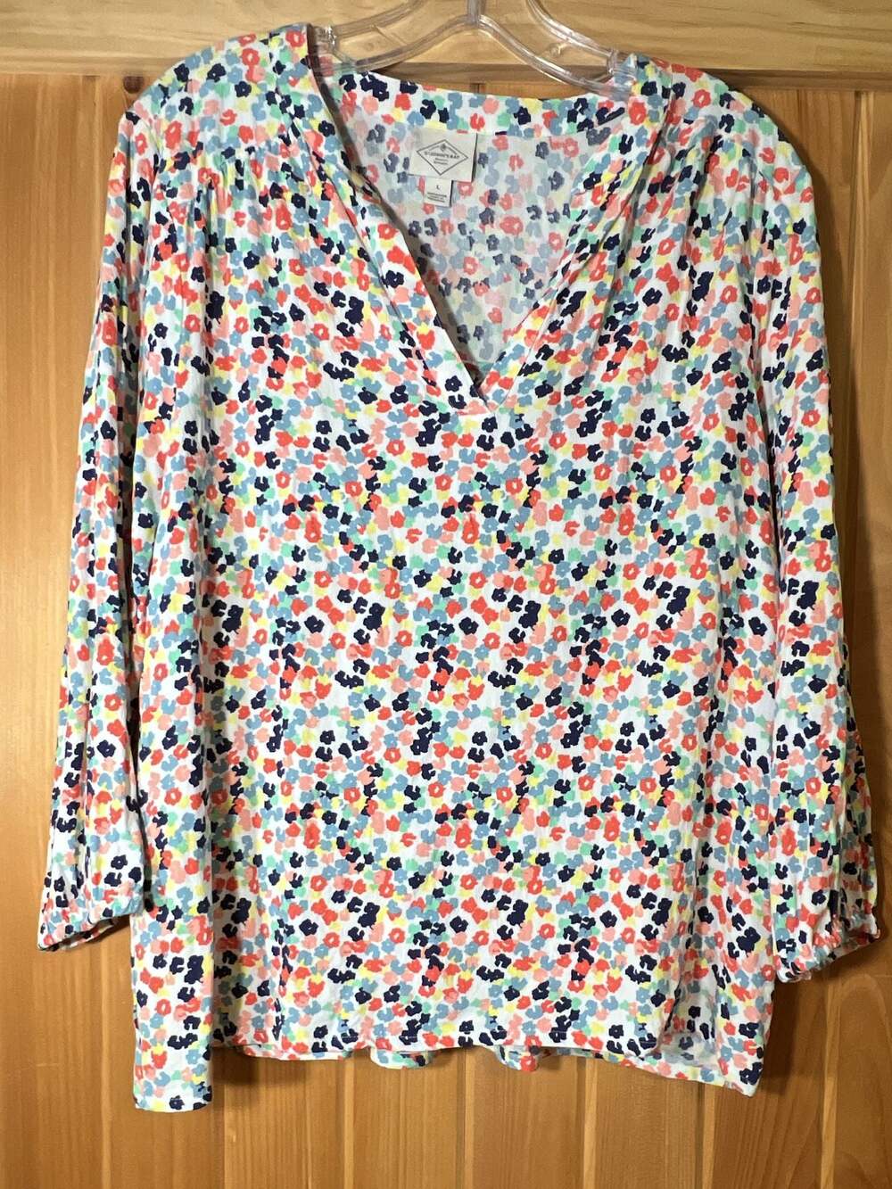 St. John's Bay Women's Multicolored Floral V-Neck 100% Rayon Blouse Size L